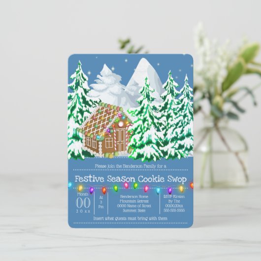 Gingerbrot-Haus-Wald Schnee helle Lichter Einladung (Stehend Vorderseite)