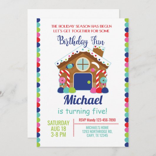 Gingerbrot Haus Weihnachtsjunge Einladung. Einladung (Vorne/Hinten)