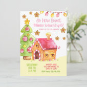 Gingerbrot Haus Weihnachtsmädchen Einladung. Einladung (Stehend Vorderseite)