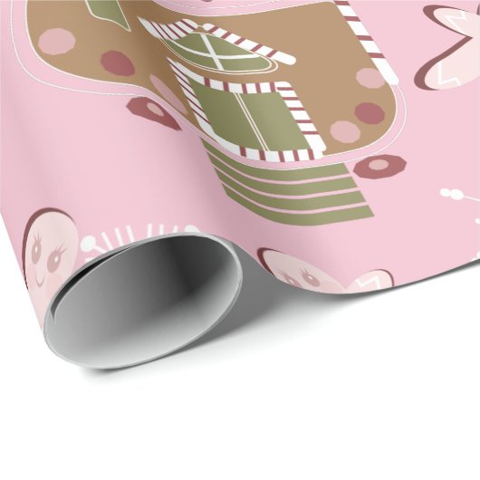 Gingerbrot Häusliche Cookies Rosa Schneeflocken Geschenkpapier (Rolleneckpunkt)