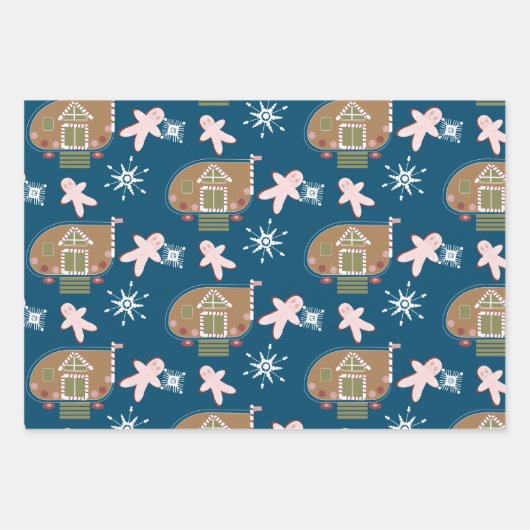 Gingerbrot Häusliche Cookies Rosa Schneeflocken Geschenkpapier Set (Vorderseite 3)