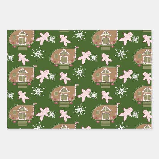 Gingerbrot Häusliche Cookies Rosa Schneeflocken Geschenkpapier Set (Vorderseite 2)