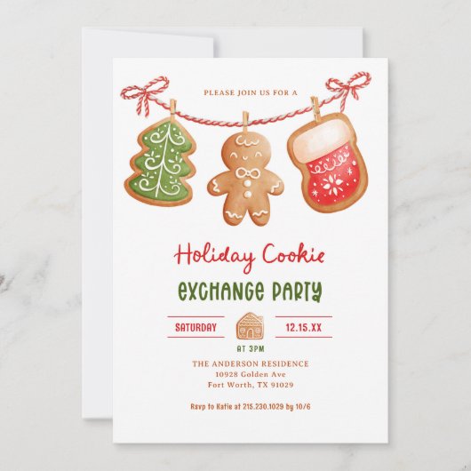Gingerbrot Holiday Cookie Exchange Party Einladung (Vorderseite)