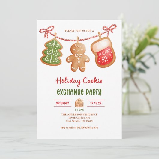 Gingerbrot Holiday Cookie Exchange Party Einladung (Stehend Vorderseite)