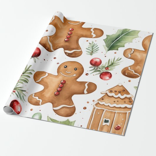 Gingerbrot Holiday Pattern Geschenkpapier (Ungerollt)