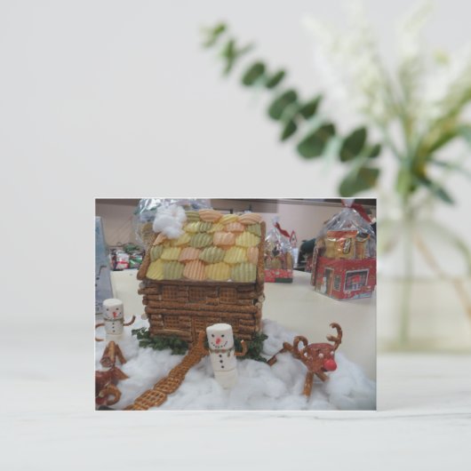 Gingerbrot House and Snowmen Postkarte (Stehend Vorderseite)