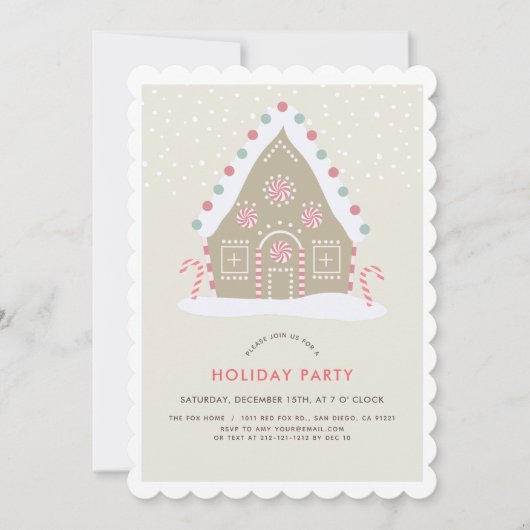 Gingerbrot House Beige & Gray Holiday Party Einladung (Vorderseite)