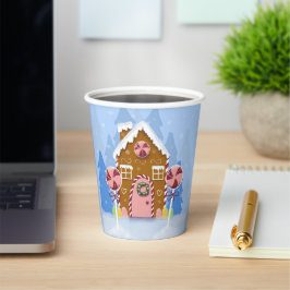 Gingerbrot House Blue Holiday Paper Cups Pappbecher