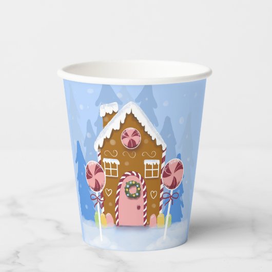 Gingerbrot House Blue Holiday Paper Cups Pappbecher (Vorderseite)
