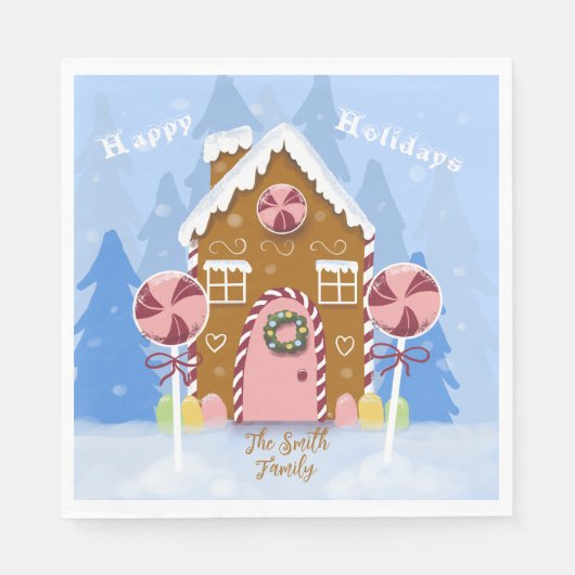 Gingerbrot House Blue Holiday Paper Napkins Serviette (Vorderseite)