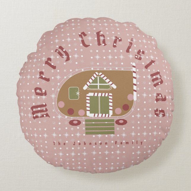 Gingerbrot House Camper Familienname Rundes Kissen (Vorderseite)