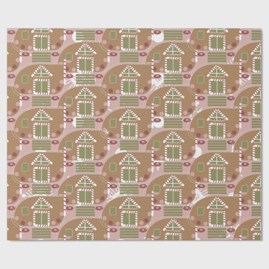 Gingerbrot House Camper Pink Snowflakes Geschenkpapier (Flach)