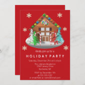 Gingerbrot House Candy Cane Red Holiday Party Einladung (Vorne/Hinten)