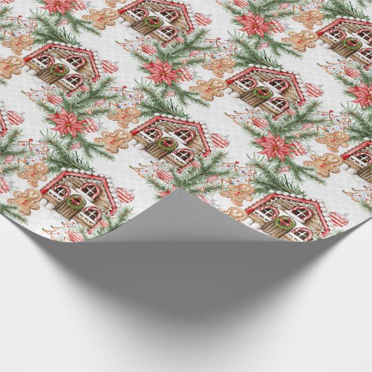 Gingerbrot House Candy Cane Retro Weihnachtsgesche Geschenkpapier (Ecke)