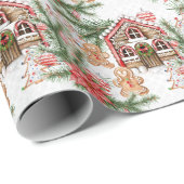 Gingerbrot House Candy Cane Retro Weihnachtsgesche Geschenkpapier (Rolleneckpunkt)