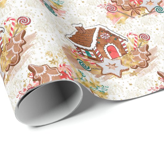 Gingerbrot House Candy Cane Retro Weihnachtsgesche Geschenkpapier (Rolleneckpunkt)
