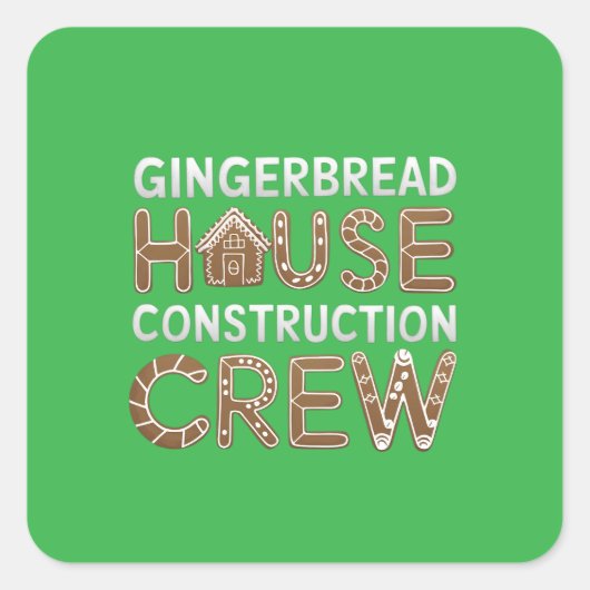 Gingerbrot House Construction Crew Digitale Kunst Quadratischer Aufkleber (Vorderseite)