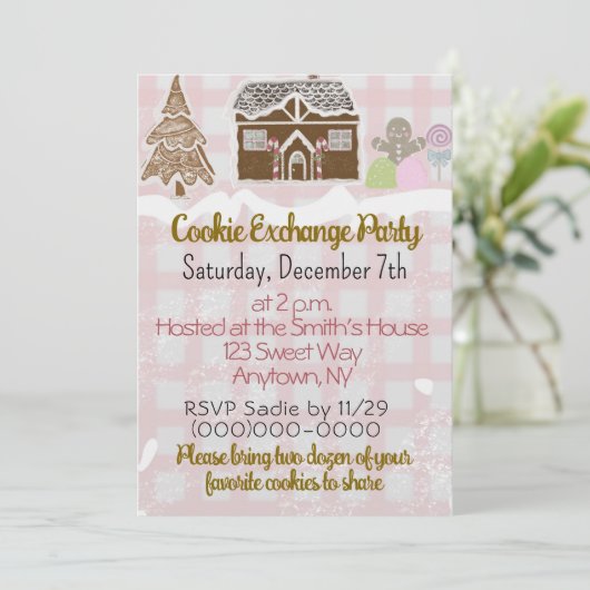 Gingerbrot House Cookie Exchange Einladung (Stehend Vorderseite)
