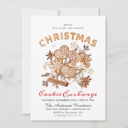 Gingerbrot House Cookie Exchange Weihnachtsfeierta Einladung (Vorderseite)