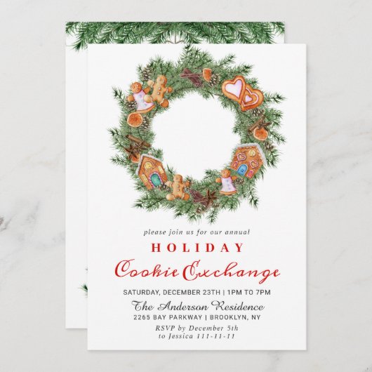 Gingerbrot House Cookie Exchange Weihnachtsfeierta Einladung (Vorne/Hinten)