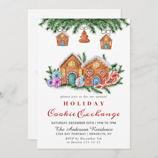 Gingerbrot House Cookie Exchange Weihnachtsfeierta Einladung (Vorne/Hinten)