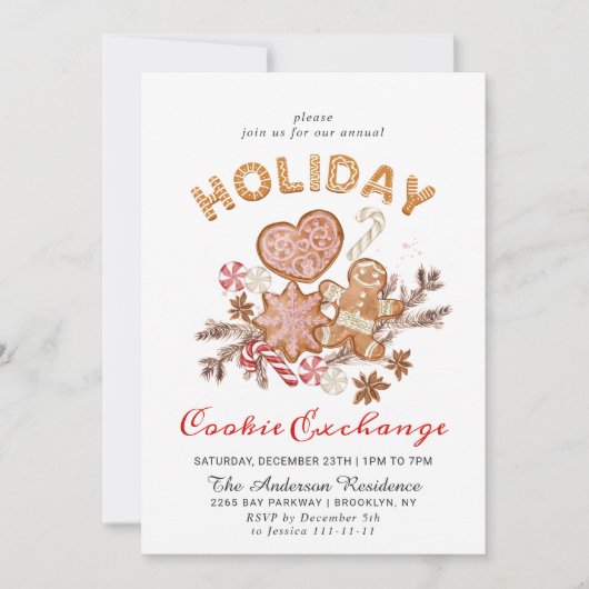 Gingerbrot House Cookie Exchange Weihnachtsfeierta Einladung (Vorderseite)