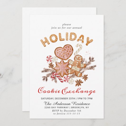 Gingerbrot House Cookie Exchange Weihnachtsfeierta Einladung (Vorne/Hinten)
