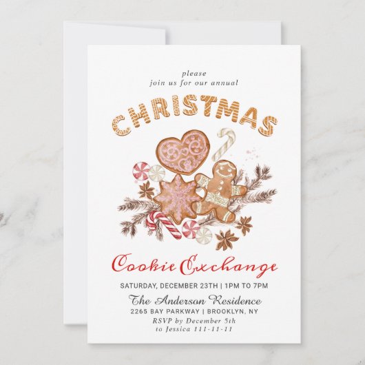 Gingerbrot House Cookie Exchange Weihnachtsfeierta Einladung (Vorderseite)