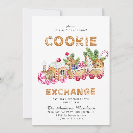 Gingerbrot House Cookie Exchange Weihnachtsfeierta Einladung (Vorderseite)