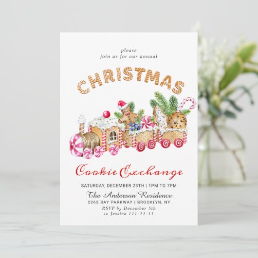 Gingerbrot House Cookie Exchange Weihnachtsfeierta Einladung (Stehend Vorderseite)