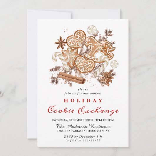 Gingerbrot House Cookie Exchange Weihnachtsfeierta Einladung (Vorderseite)
