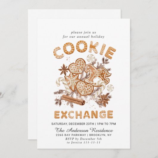 Gingerbrot House Cookie Exchange Weihnachtsfeierta Einladung (Vorne/Hinten)