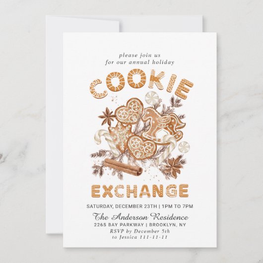 Gingerbrot House Cookie Exchange Weihnachtsfeierta Einladung (Vorderseite)