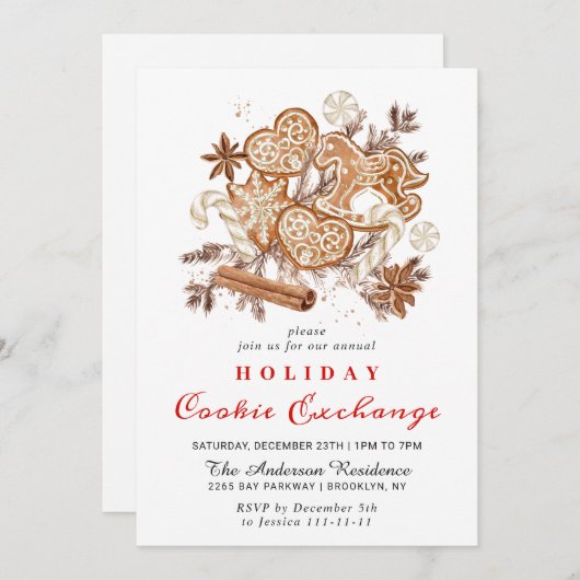 Gingerbrot House Cookie Exchange Weihnachtsfeierta Einladung (Vorne/Hinten)