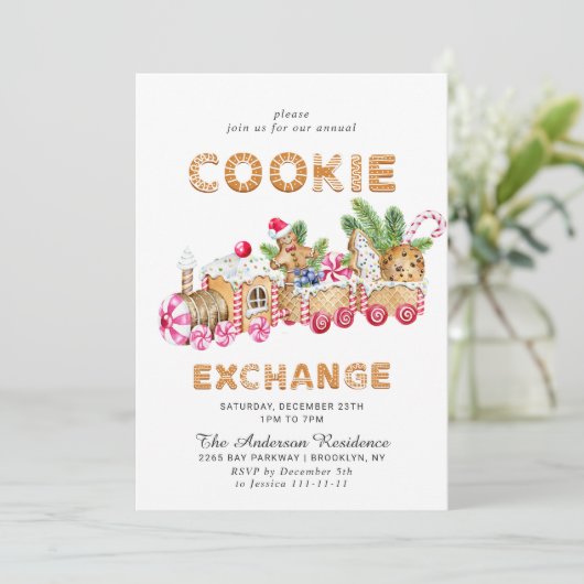 Gingerbrot House Cookie Exchange Weihnachtsfeierta Einladung (Stehend Vorderseite)