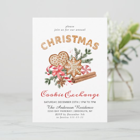 Gingerbrot House Cookie Exchange Weihnachtsfeierta Einladung (Stehend Vorderseite)