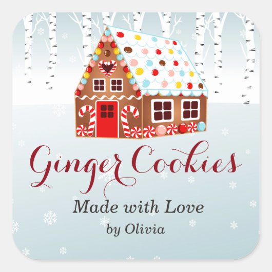 Gingerbrot House Cookie Jar Geschenksticker Quadratischer Aufkleber (Vorderseite)