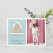 Gingerbrot House Dekorieren Blue Birthday Foto Einladung (Stehend Vorderseite)