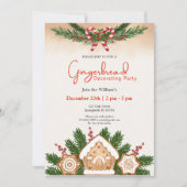 Gingerbrot House Dekorieren Party Rot und Grün Einladung (Vorderseite)