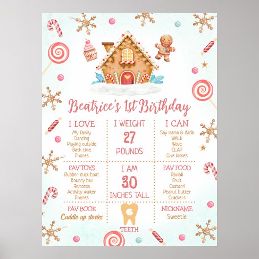 Gingerbrot House First Birthday Milestone Board Poster (Vorne)