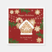 Gingerbrot House Happy Holidays Party Red Green Serviette (Vorderseite)