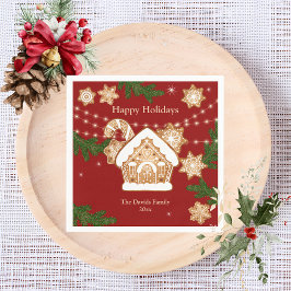Gingerbrot House Happy Holidays Party Red Green Serviette