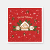 Gingerbrot House Happy Holidays Party Red Green Serviette (Vorderseite)