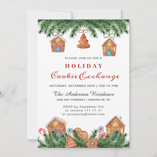Gingerbrot House, Man Holiday Cookie Exchange Einladung (Vorderseite)