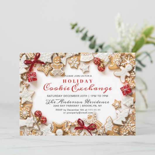 Gingerbrot House, Man Holiday Cookie Exchange Einladung (Stehend Vorderseite)