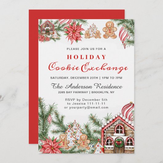 Gingerbrot House, Man Holiday Cookie Exchange Einladung (Vorne/Hinten)