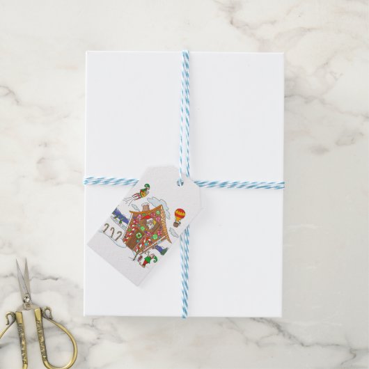 Gingerbrot House mit Santa Elves Farbenfroh Geschenkanhänger (Mit Garn)