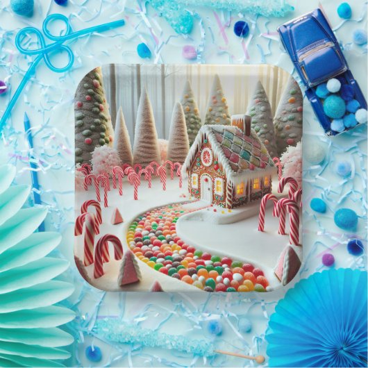 Gingerbrot House mit Süßspeisen Pappteller (Party)