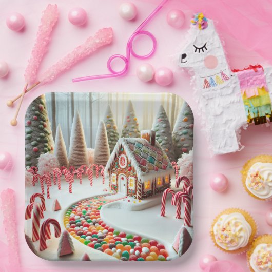 Gingerbrot House mit Süßspeisen Pappteller (Party)