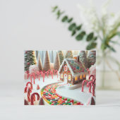 Gingerbrot House mit Süßspeisen Postkarte (Stehend Vorderseite)